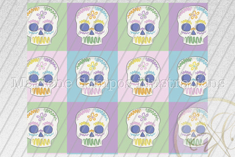 Sugar Skull 20oz Skinny Tumbler Sublimation Pattern, Day of the Dead /Squares Sublimation Marlene Campos 