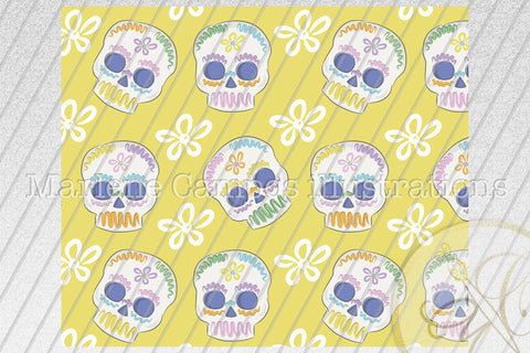 Sugar Skull 20oz Skinny Tumbler Sublimation Pattern, Day of the Dead /Yellow and Flowers Sublimation Marlene Campos 