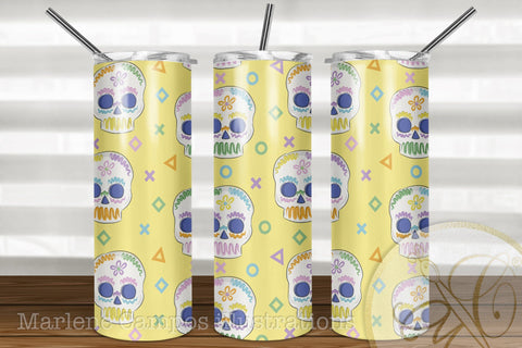 Sugar Skull 20oz Skinny Tumbler Sublimation Pattern, Day of the Dead /Yellow Sublimation Marlene Campos 