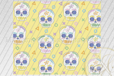Sugar Skull 20oz Skinny Tumbler Sublimation Pattern, Day of the Dead /Yellow Sublimation Marlene Campos 