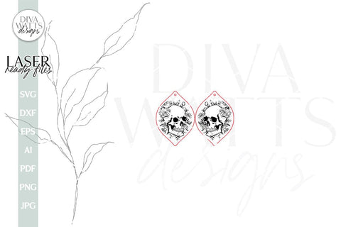 Sugar Skull And Flowers Earrings SVG | Tear Drop Laser Earrings | Dangle Earrings SVG Diva Watts Designs 