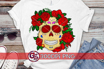 Sugar Skull and Roses PNG File for Sublimation-Día de los Muertos PNG Sublimation Greedy Stitches 