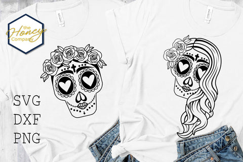 Sugar Skull Bundle SVG PNG DXF Hand Drawn Roses Day of the Dead SVG The Honey Company 