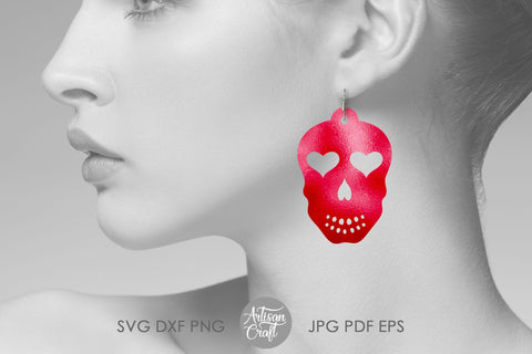 Sugar Skull earrings, Heart jewelry, SVG cut file SVG Artisan Craft SVG 