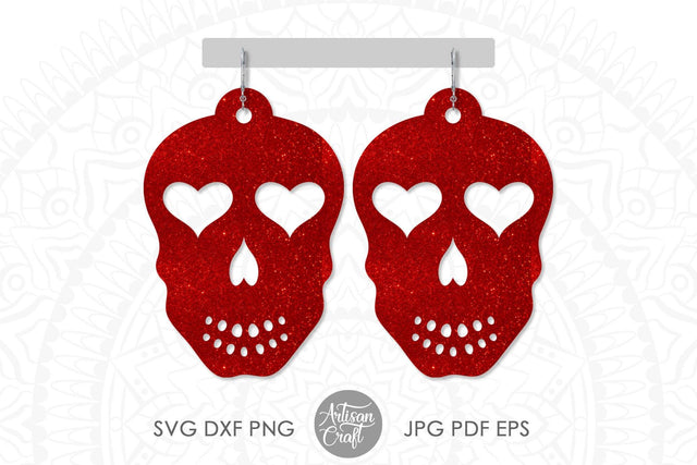 Sugar Skull earrings, Heart jewelry, SVG cut file SVG Artisan Craft SVG 