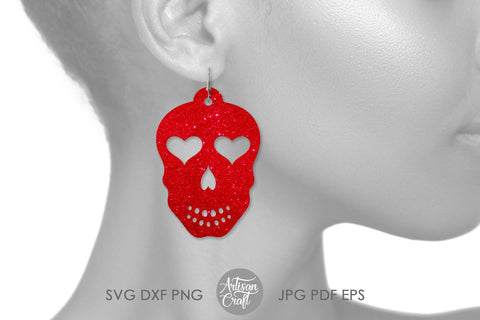 Sugar Skull earrings, Heart jewelry, SVG cut file SVG Artisan Craft SVG 