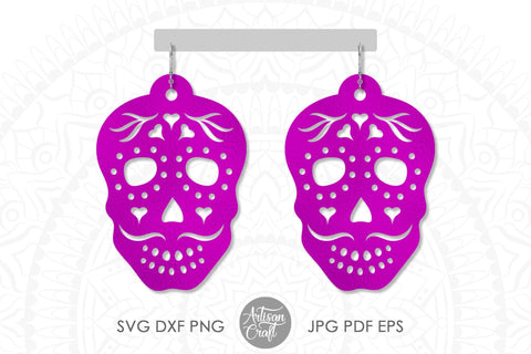 Sugar Skull earrings, Laser cut files, earrings SVG, dia de los muertos SVG Artisan Craft SVG 