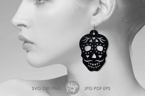 Sugar Skull earrings, Laser cut files, earrings SVG, dia de los muertos SVG Artisan Craft SVG 