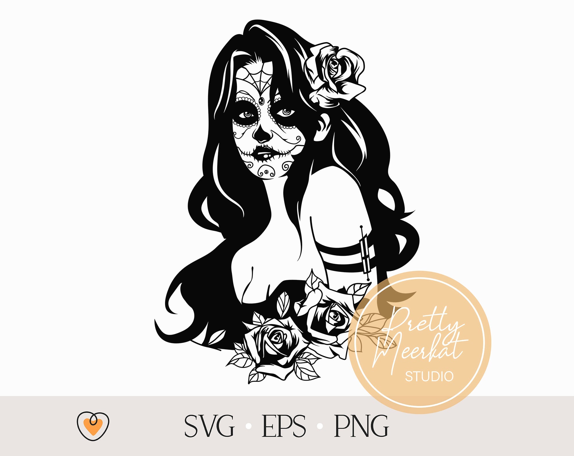 Lady Sugar Skull Design SVG PNG Files, Cricut, Silhouette Studio, Digital  Cut Files Waterslides