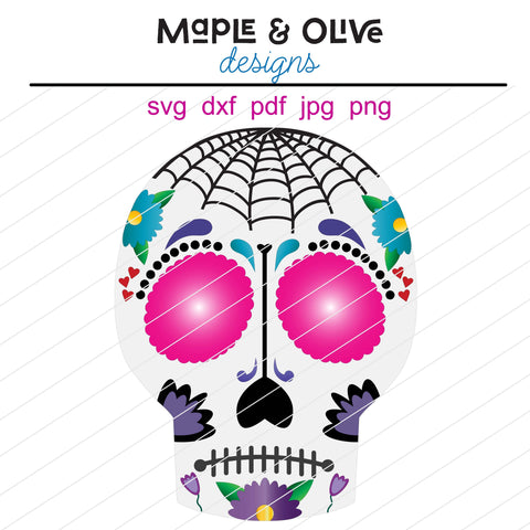 Sugar Skull Hand Drawn SVG Cut File | Day of the Dead | Dia de los Muertos | Mexican Skull SVG Maple & Olive Designs 