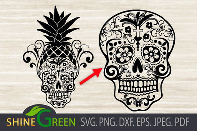 Sugar Skull SVG - Pineapple Floral SVG Shine Green Art 