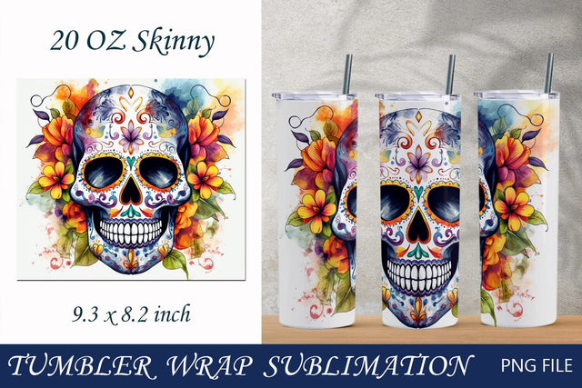 Sugar skull tumbler wrap, Day of the dead 20 oz tumbler, Halloween sublimation Sublimation AnastasiyaArtDesign 