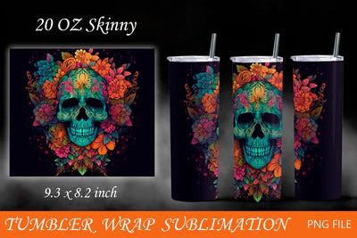 Sugar skull tumbler wrap, Day of the dead, 20oz skinny halloween Sublimation AnastasiyaArtDesign 