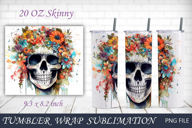 Sugar skull tumbler wrap, Day of the dead sublimation 20 oz Sublimation AnastasiyaArtDesign 
