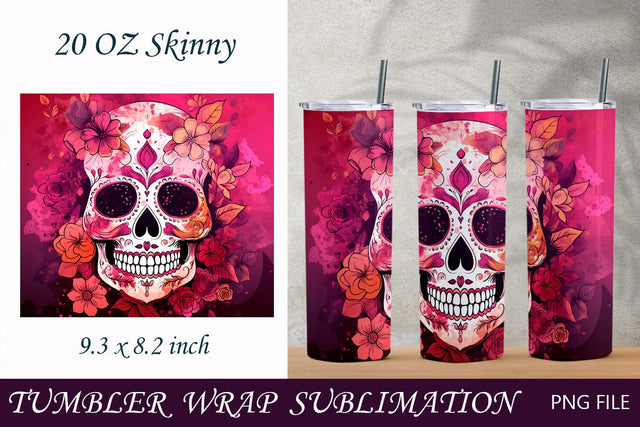 Sugar skull tumbler wrap, Day of the dead sublimation, Halloween 20 oz skinny Sublimation AnastasiyaArtDesign 