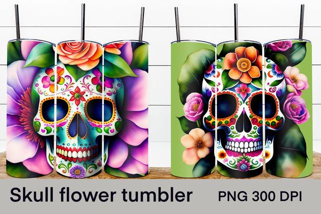 Sugar skull tumbler wrap | Skull flower tumbler Sublimation Svetana Studio 