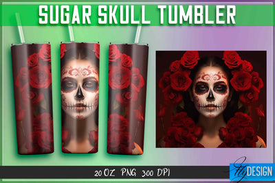 Sugar Skull Tumblers Wrap 20 oz. Sublimation Fly Design 