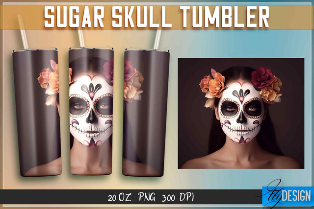 Sugar Skull Tumblers Wrap 20 oz. Sublimation Fly Design 