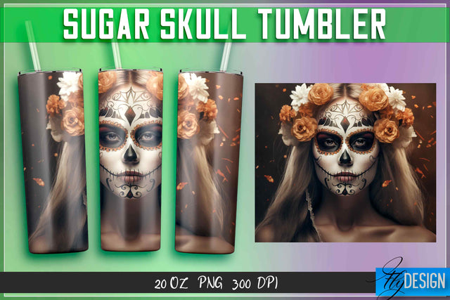 Sugar Skull Tumblers Wrap 20 oz. Sublimation Fly Design 