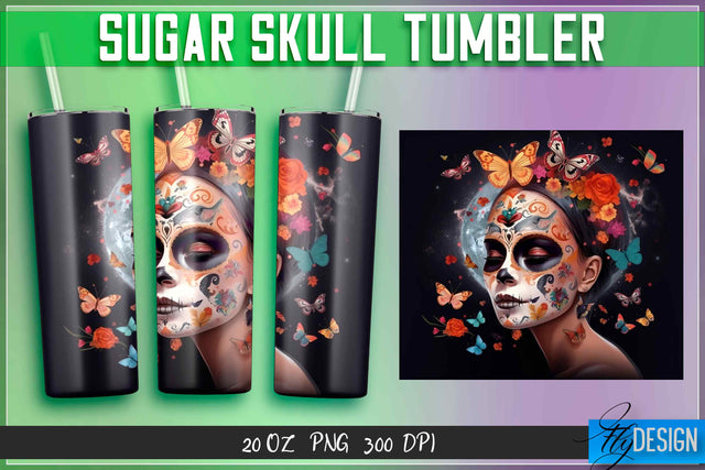 Sugar Skull Tumblers Wrap 20 oz. Sublimation Fly Design 