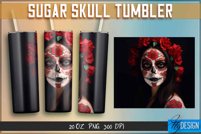 Sugar Skull Tumblers Wrap 20 oz. Sublimation Fly Design 