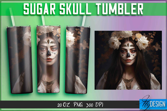 Sugar Skull Tumblers Wrap 20 oz. Sublimation Fly Design 