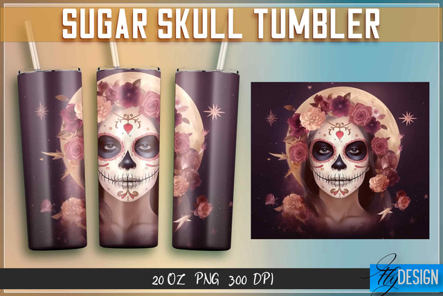 Sugar Skull Tumblers Wrap 20 oz. Sublimation Fly Design 