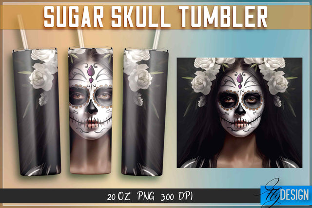 Sugar Skull Tumblers Wrap 20 oz. Sublimation Fly Design 