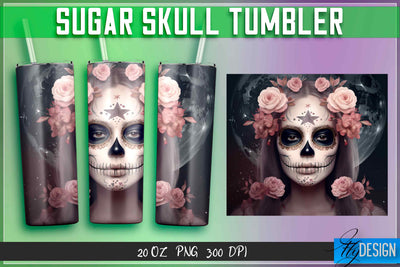 Sugar Skull Tumblers Wrap 20 oz. Sublimation Fly Design 