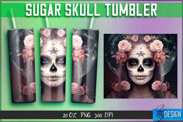 Sugar Skull Tumblers Wrap 20 oz. Sublimation Fly Design 