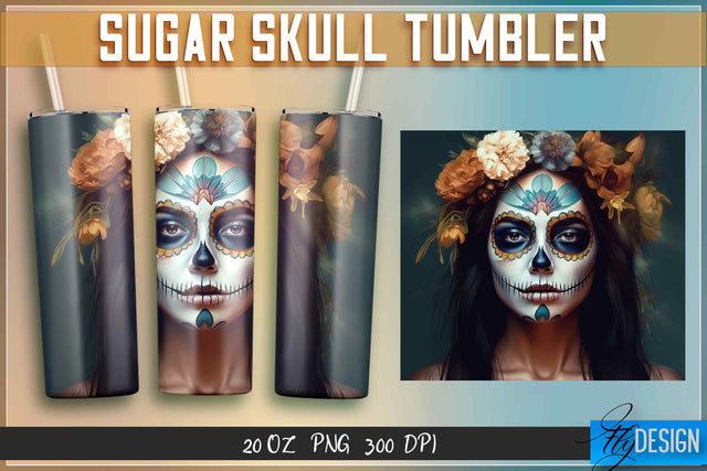 Sugar Skull Tumblers Wrap 20 oz. Sublimation Fly Design 