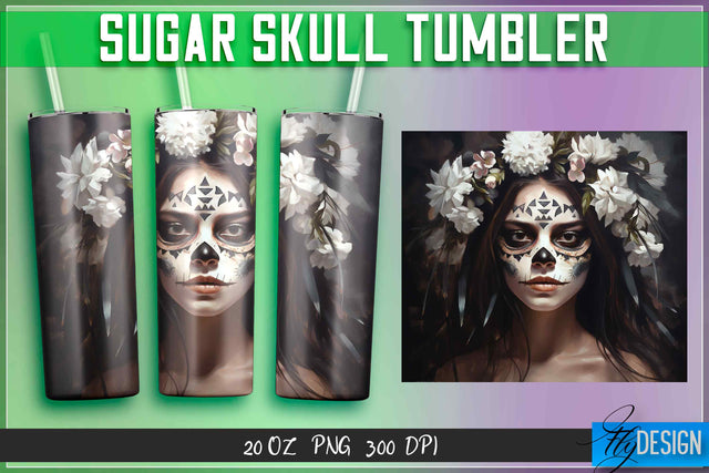 Sugar Skull Tumblers Wrap 20 oz. Sublimation Fly Design 