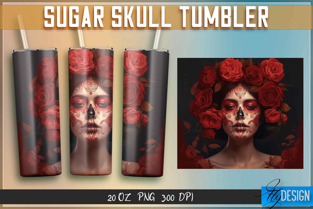 Sugar Skull Tumblers Wrap 20 oz. Sublimation Fly Design 