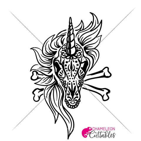 Sugar Skull Unicorn with Bones Halloween Day of the Dead SVG SVG Chameleon Cuttables 