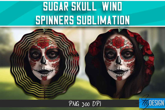 Sugar Skull Wind Spinners Sublimation Sublimation Fly Design 