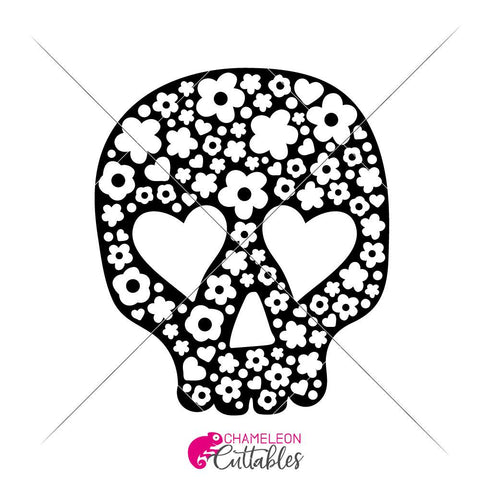 Sugar Skull with Flowers and Hearts - Halloween SVG for shirt SVG Chameleon Cuttables 