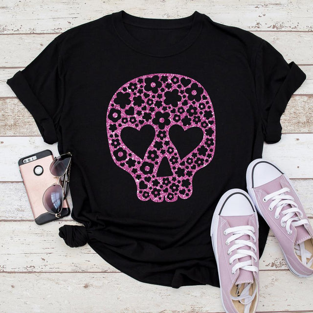 Sugar Skull with Flowers and Hearts - Halloween SVG for shirt SVG Chameleon Cuttables 