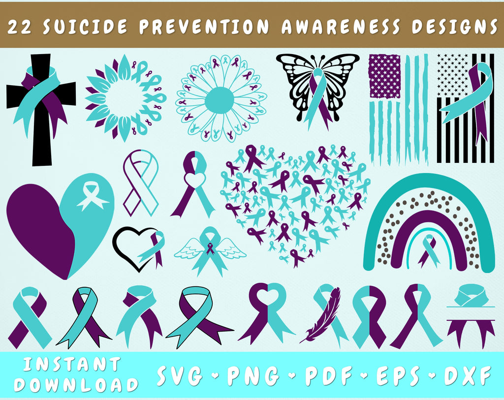 Suicide Prevention Awareness SVG Bundle, 22 Designs, Suicide Awareness ...