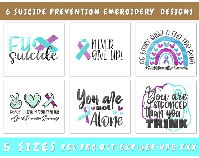 Suicide Prevention Embroidery Designs Bundle - 6 Designs, Suicide Awareness Embroidery Patterns, Fuck Suicide PES File, Peace Love You Matter Embroidery File Embroidery/Applique DESIGNS HappyDesignStudio 