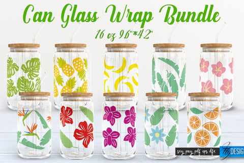 Summer 16 oz Glass Can Wrap SVG| Tropical SVG Glass Can Wrap SVG Fly Design 