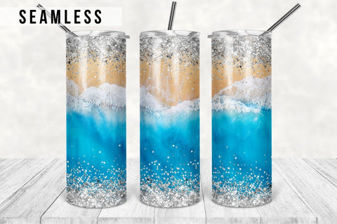 Summer 20 Oz skinny tumbler Beach Glitter Tumbler sublimation design wrap tapered & straight template digital download - PNG Sublimation TumblersByPhill 
