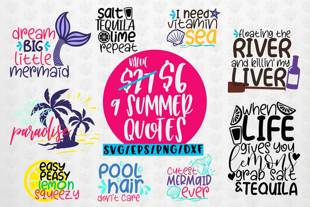 Summer And Mermaid Svg Bundles - 10 Svg EPS DXF PNG Cut File SVG CoralCutsSVG