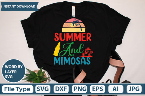 Summer and Mimosas Svg Cut File,SVGs,quotes-and-sayings,food-drink,mini-bundles,print-cut,on-sale, SVG DesignPlante 503 
