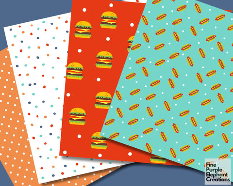 Summer BBQ Party Digital Paper | Picnic Scrapbook Paper Digital Pattern Fine Purple Elephant Creations 