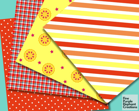 Summer BBQ Party Digital Paper | Picnic Scrapbook Paper Digital Pattern Fine Purple Elephant Creations 