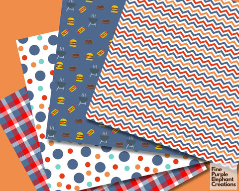 Summer BBQ Party Digital Paper | Picnic Scrapbook Paper Digital Pattern Fine Purple Elephant Creations 