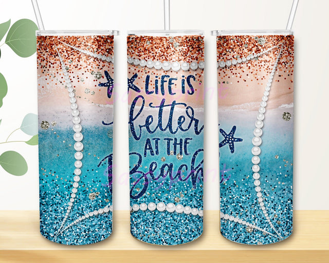 Summer Beach 20oz Skinny Tumbler, Life Is Better At The Beach Design Png, Beach Life Tumbler Png, Beach Pearl Png, Beach Glitter Tumbler Wrap, Beach Sublimation Design, Digital Download Sublimation sassyprint 