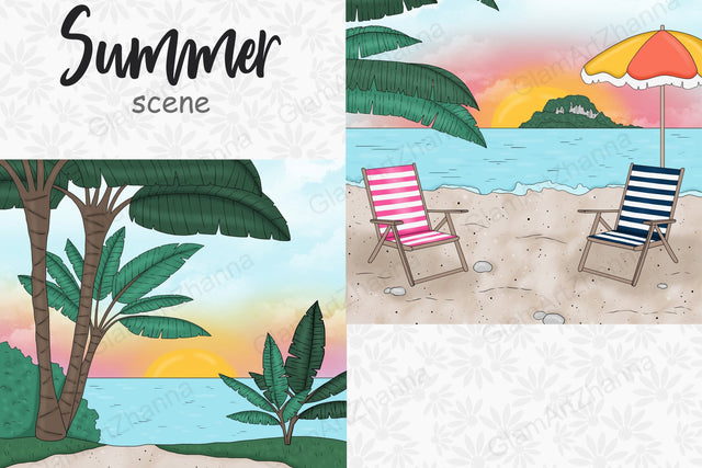 Summer Beach Clipart | Seaside Landscape Sketch DESIGN GlamArtZhanna 