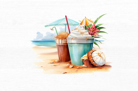 Summer Beach Coffee Cups Clipart Sublimation Regulrcrative 