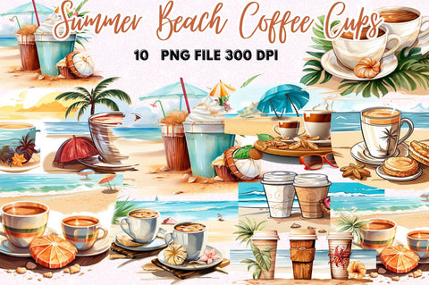 Summer Beach Coffee Cups Clipart Sublimation Regulrcrative 